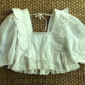 New w Tag: 70/21 White Eyelet Ruffle Blouse. Size Large